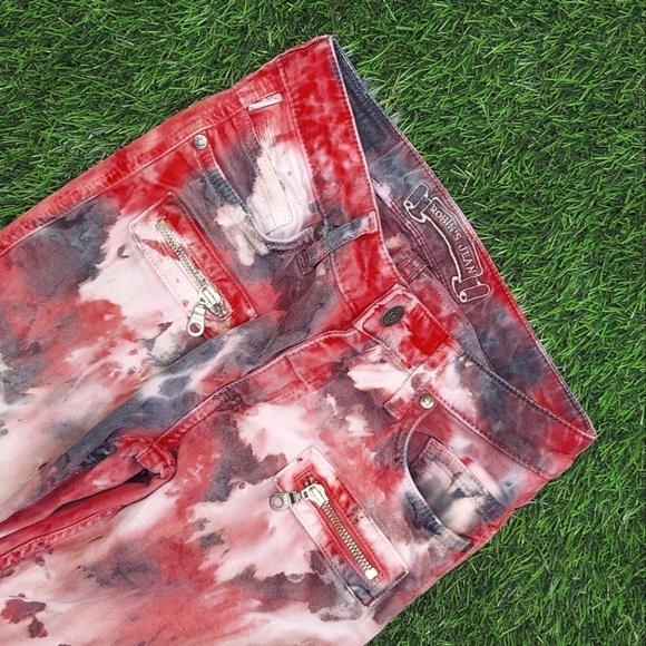 Robin's Jeans Pants Vintage Tie Dye Kid's Size 10 Red Black Crystal Rhinestones - Picture 1 of 12